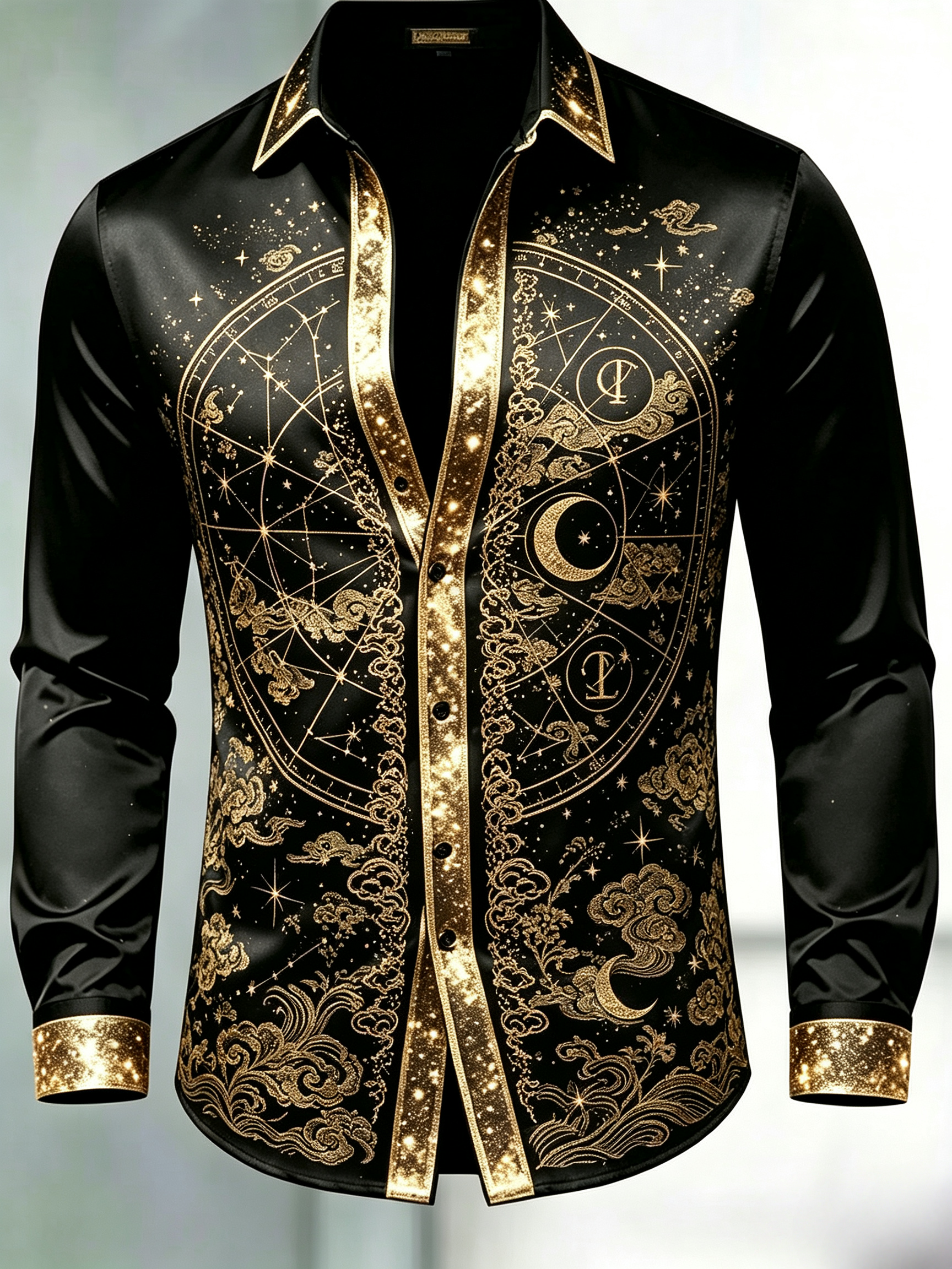 Divine Eastern Celestial de manga larga Satin Top para hombre