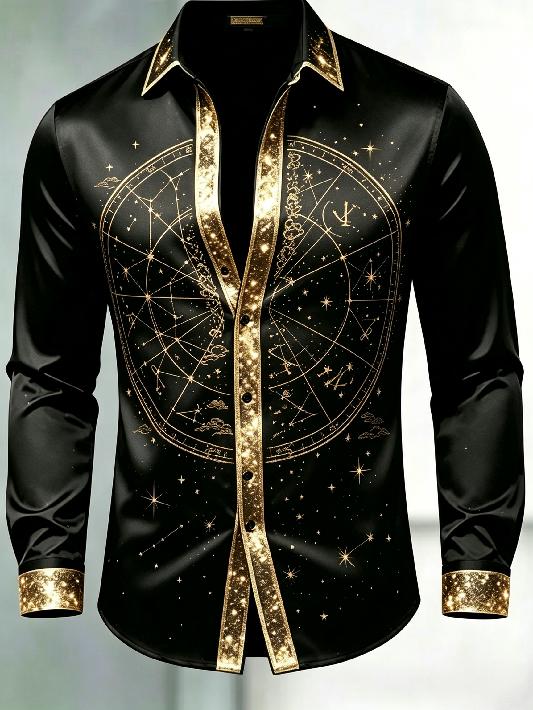Camisa Golden Constellation de manga larga Satin para hombre