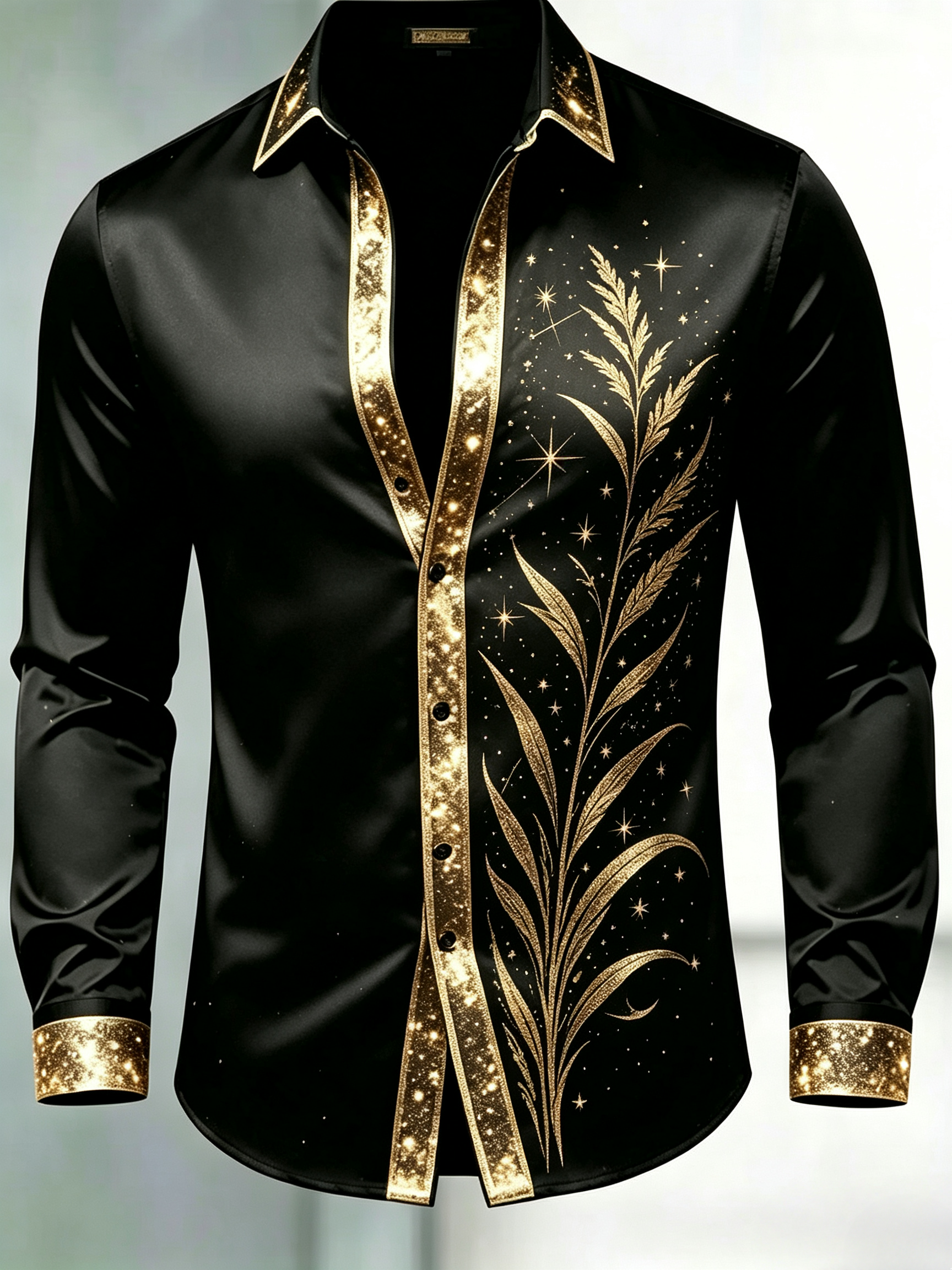 Camisa Oriental Nebula Gold Edge de manga larga para hombre
