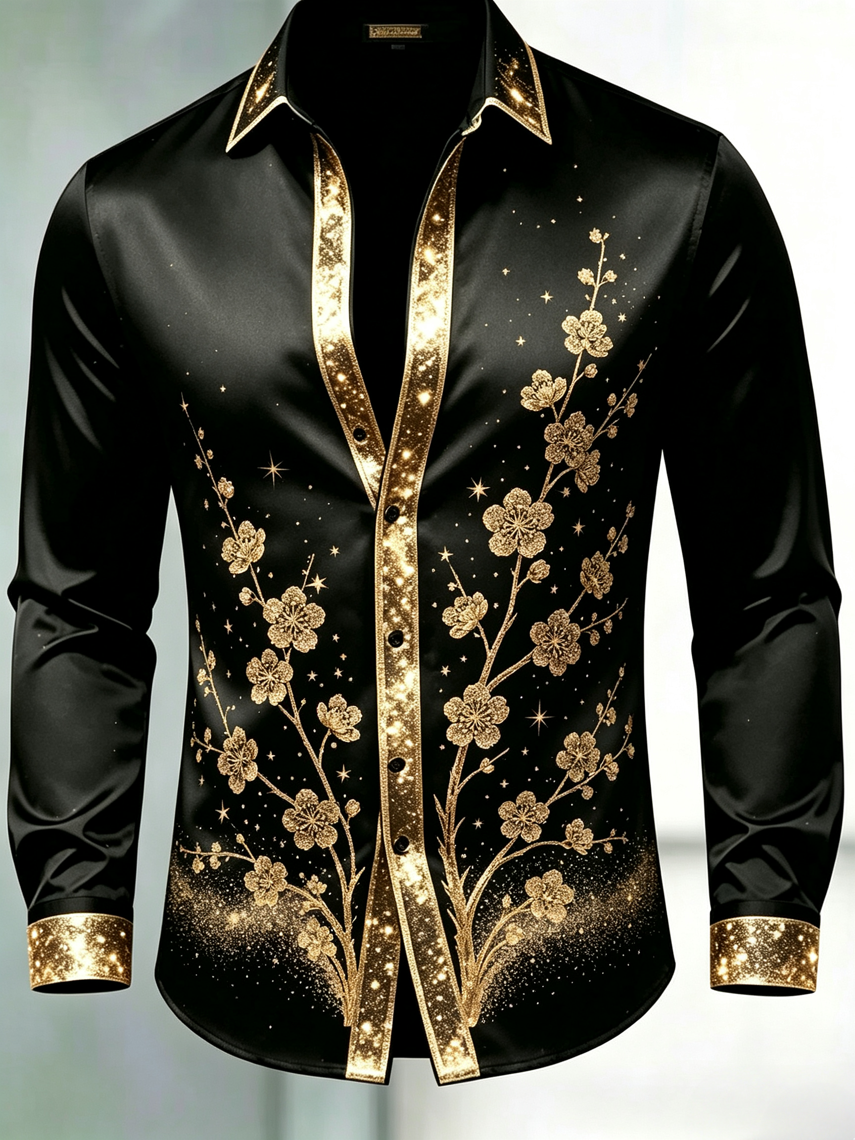 Camisa Glitter Gold Trim Star Map de manga larga para hombre