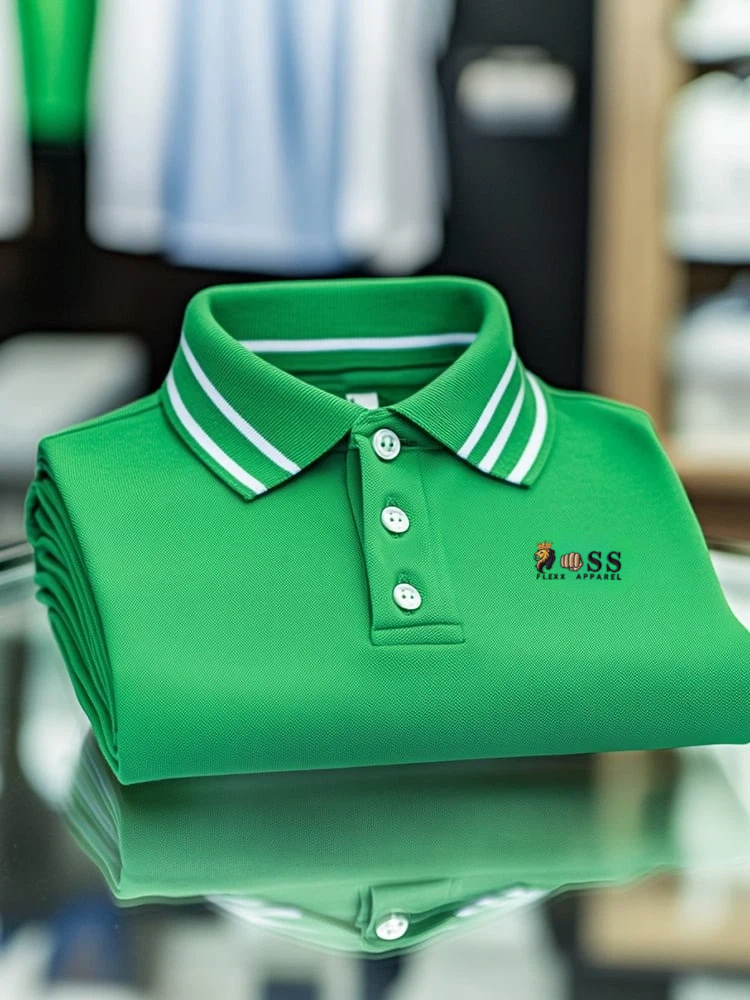 Camisa polo ejecutivo casual a rayas Button de manga corta para hombre