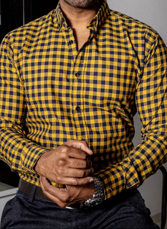 Camisa casual man mini black yellow squares
