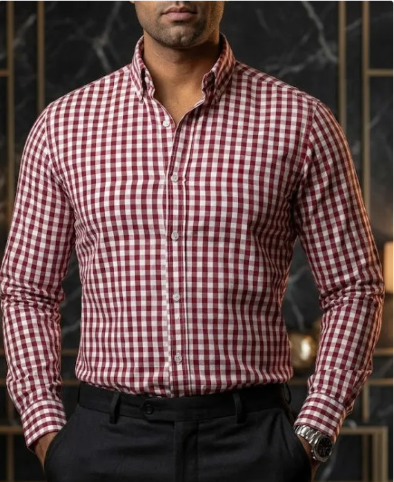 Camisa casual man white squares, red