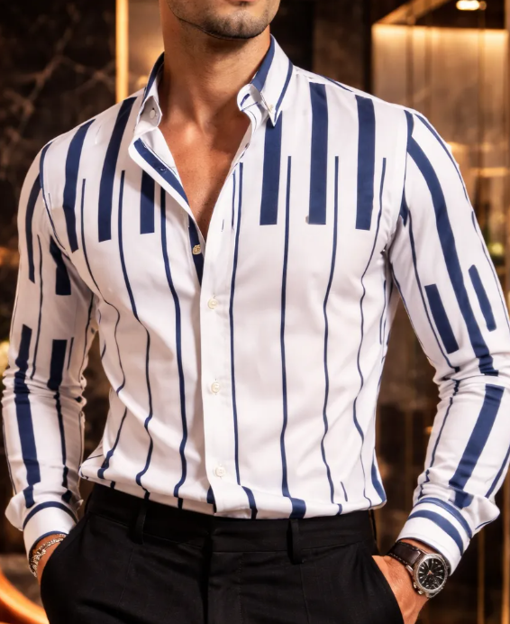Camisa white casual man Marine musical piano keys