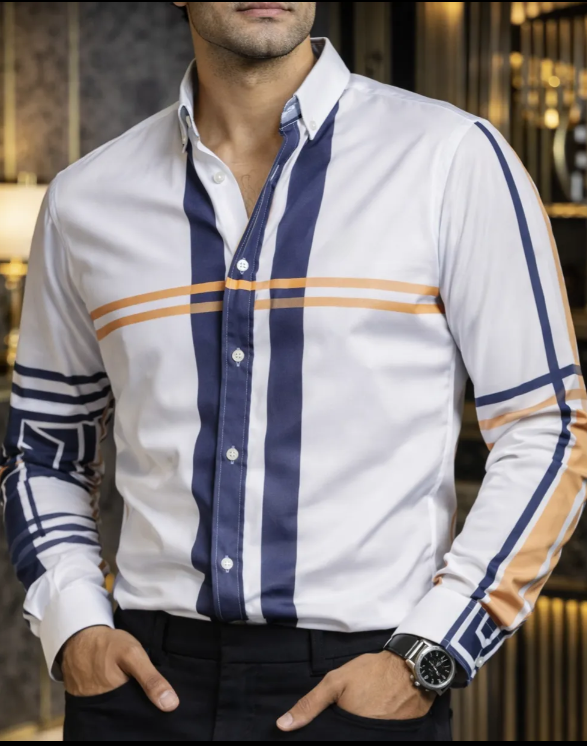 Camisa casual with Purple and Yellow rayas para hombre