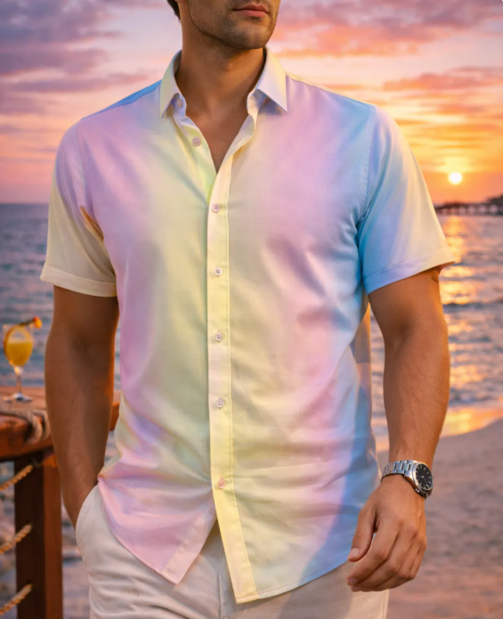 Casual Slim-Ficamiseta with Pastel-Colored rayas para hombre