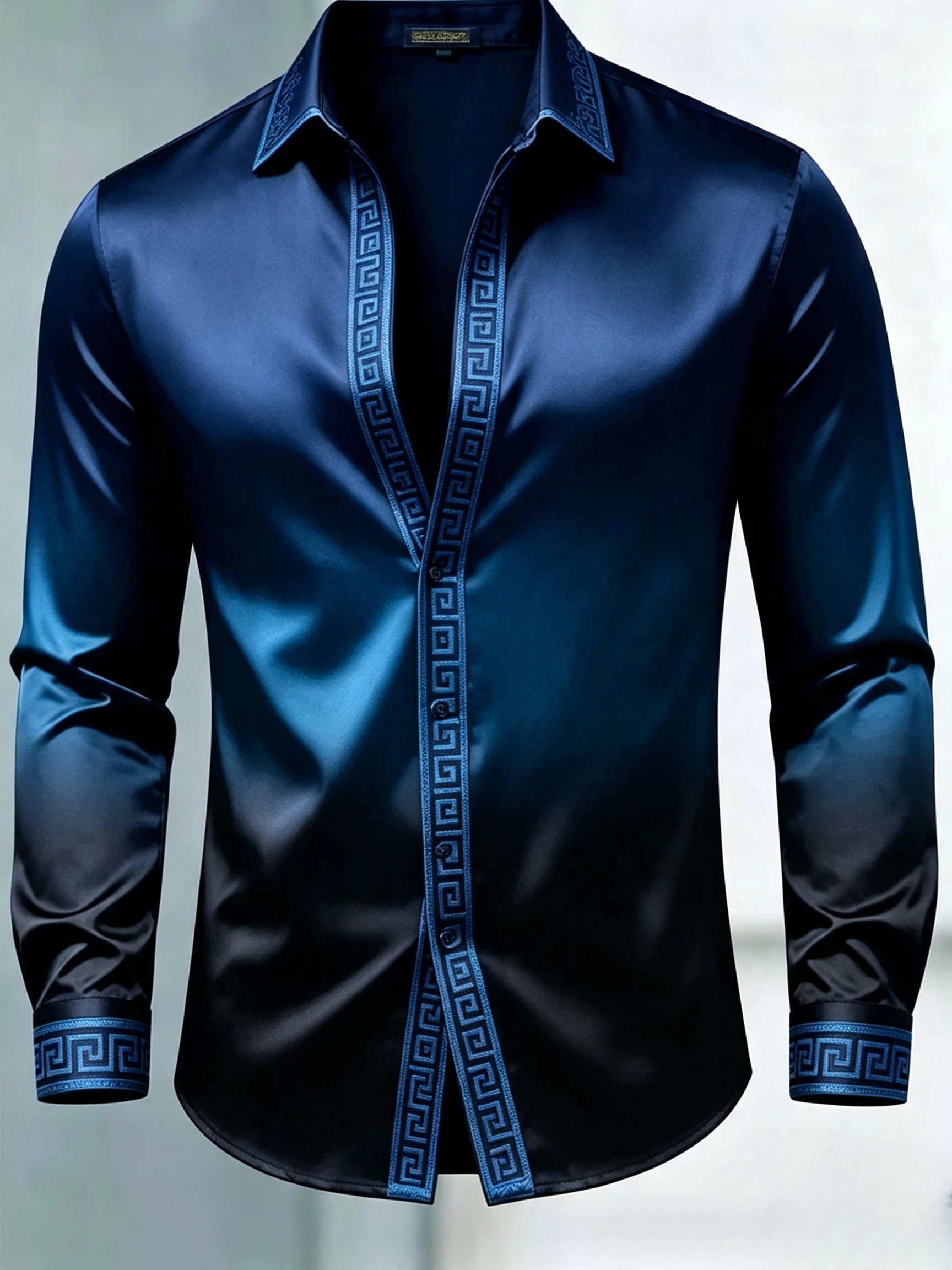 para hombre de lujo Glossy Satin de manga larga Gradient camisa de vestir