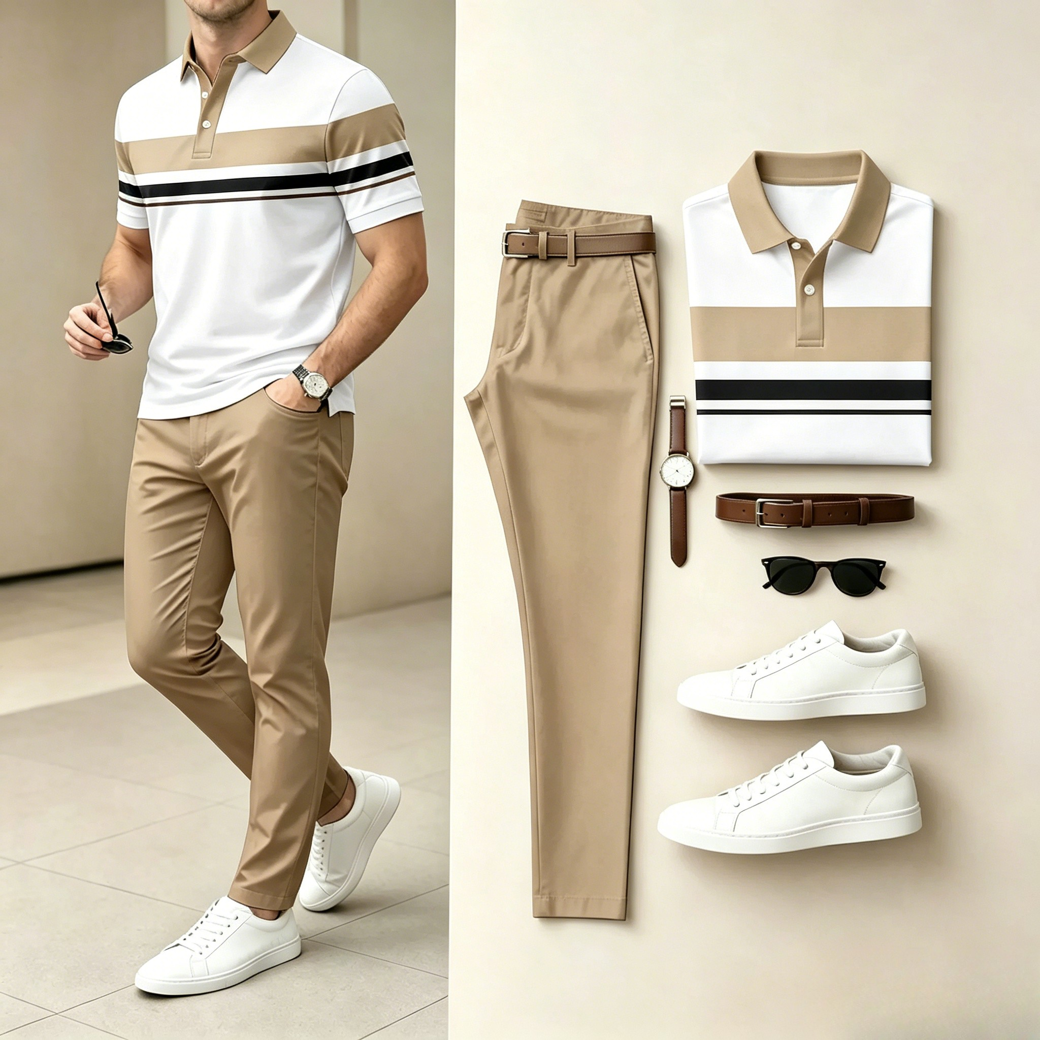 Conjunto de dos piezas casual Geometry estampado camisa polo And pantalón para hombre