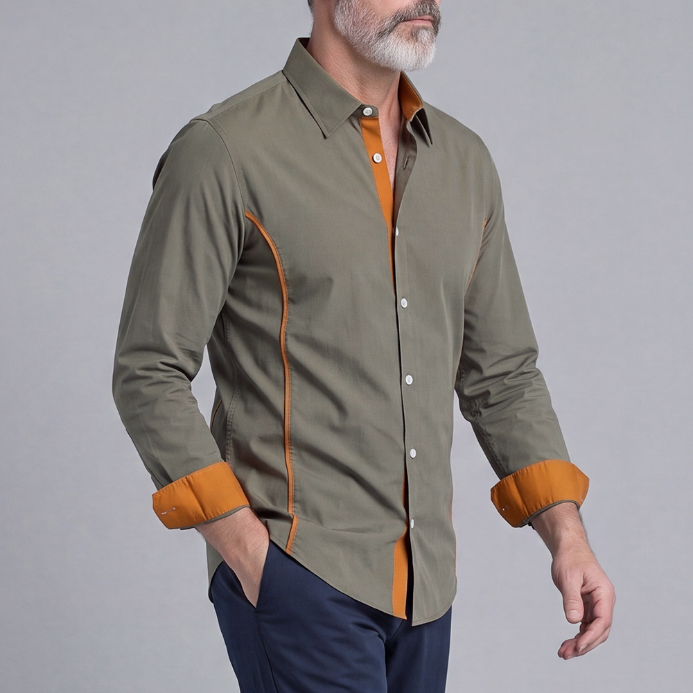 Camisa Color-Blocked V-Neck de manga larga para hombre