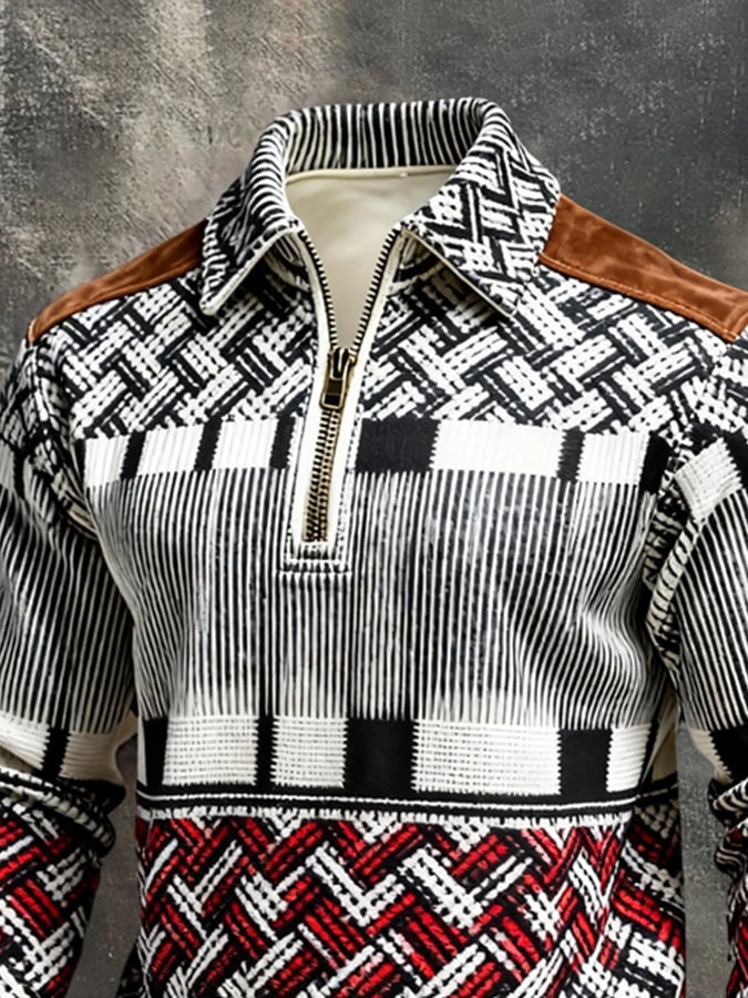 Sudadera retro en bloques de color estampado Color-Blocked con cierre para hombre