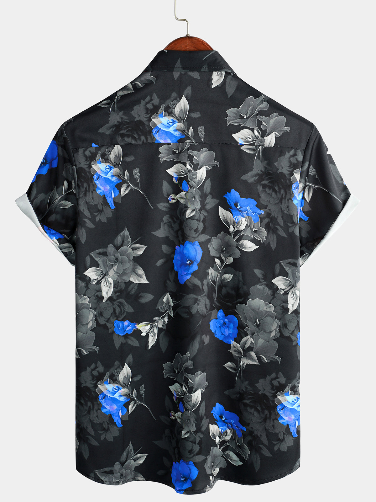 Camisa Summer casual Blue floral Button Up de manga corta Holiday Cool Beach para hombre