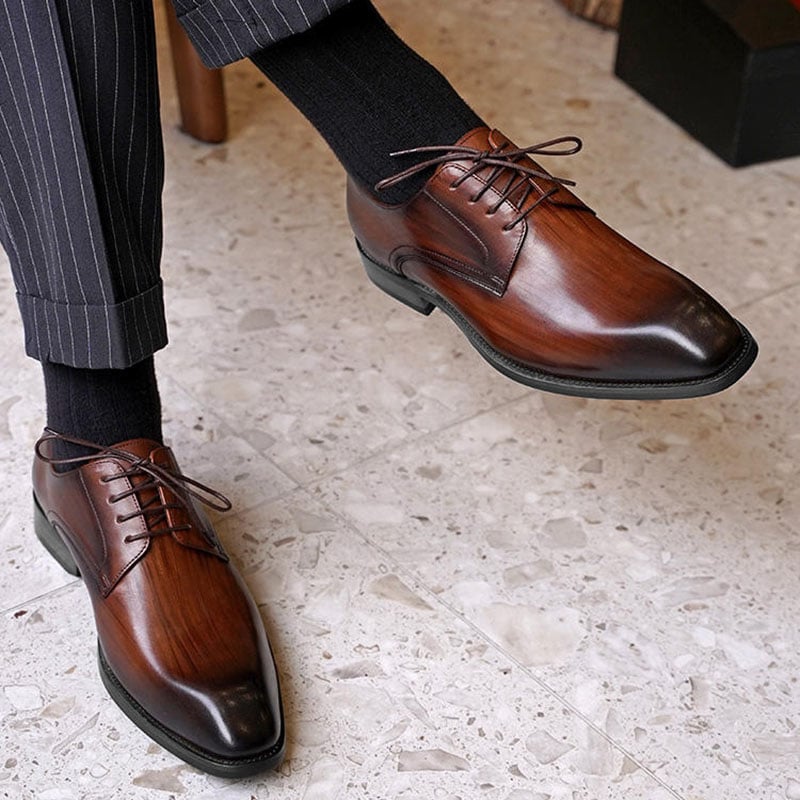 para hombre ejecutivo casual Faux Wood Grain Old Square Toe Faux Leather Derby zapatos
