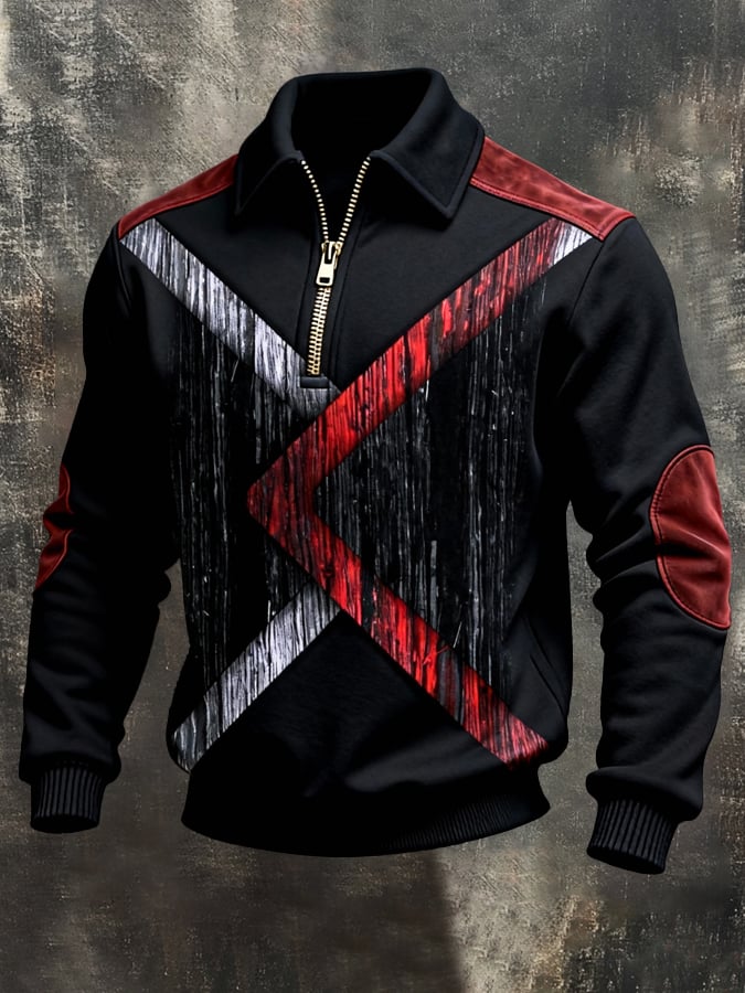 Sudadera retro en bloques de color estampado Color-Blocked con cierre para hombre