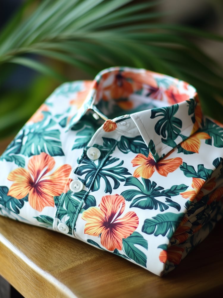 Camisa ejecutivo casual hawaiano floral solapa de manga corta para hombre