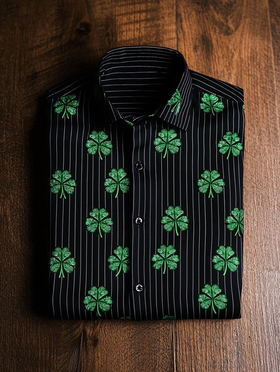 Camisa casual St. Patrick a rayas de manga larga para hombre