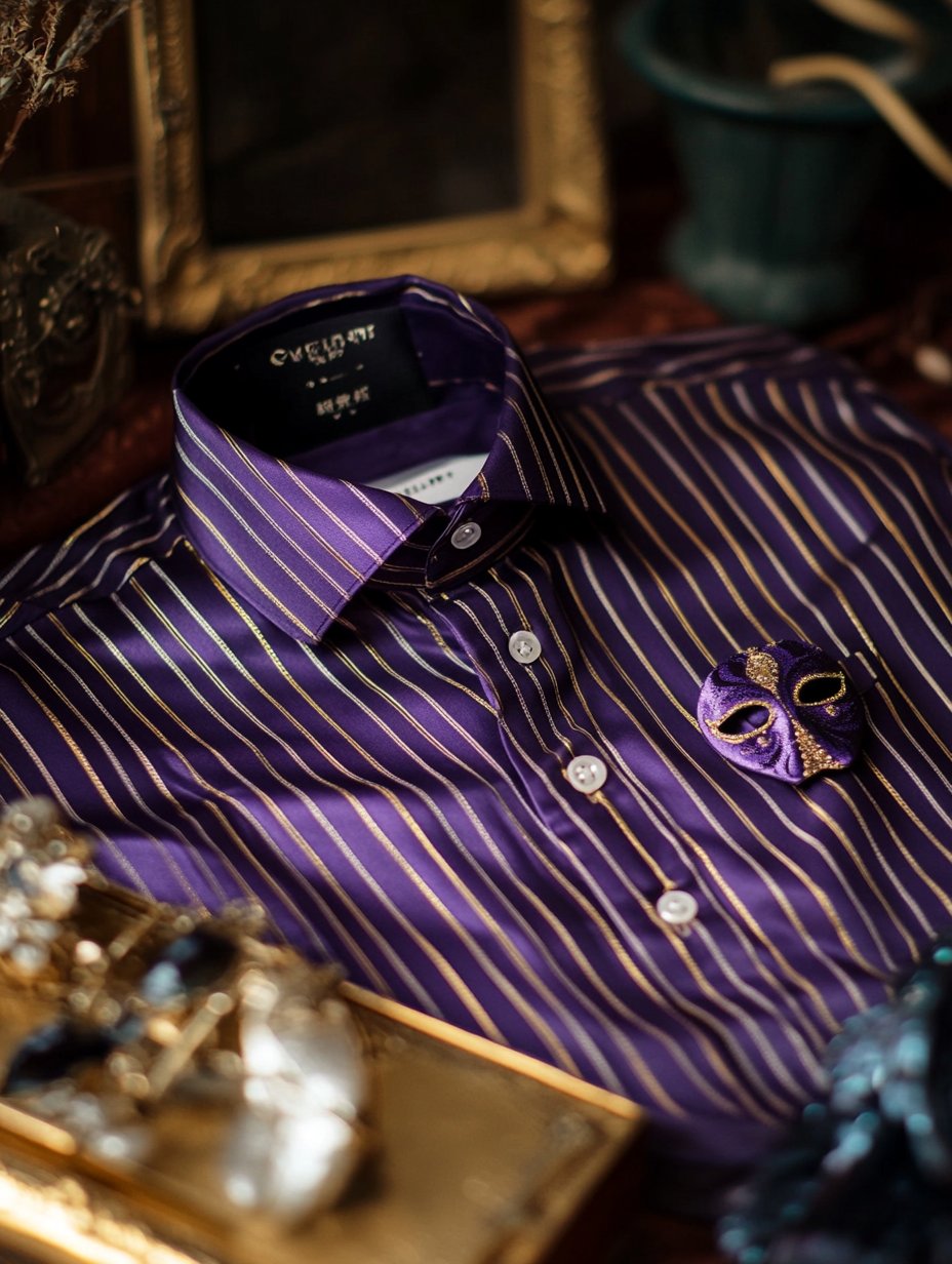 Camisa Purple Carnival Theme de lujo seda de manga larga para hombre