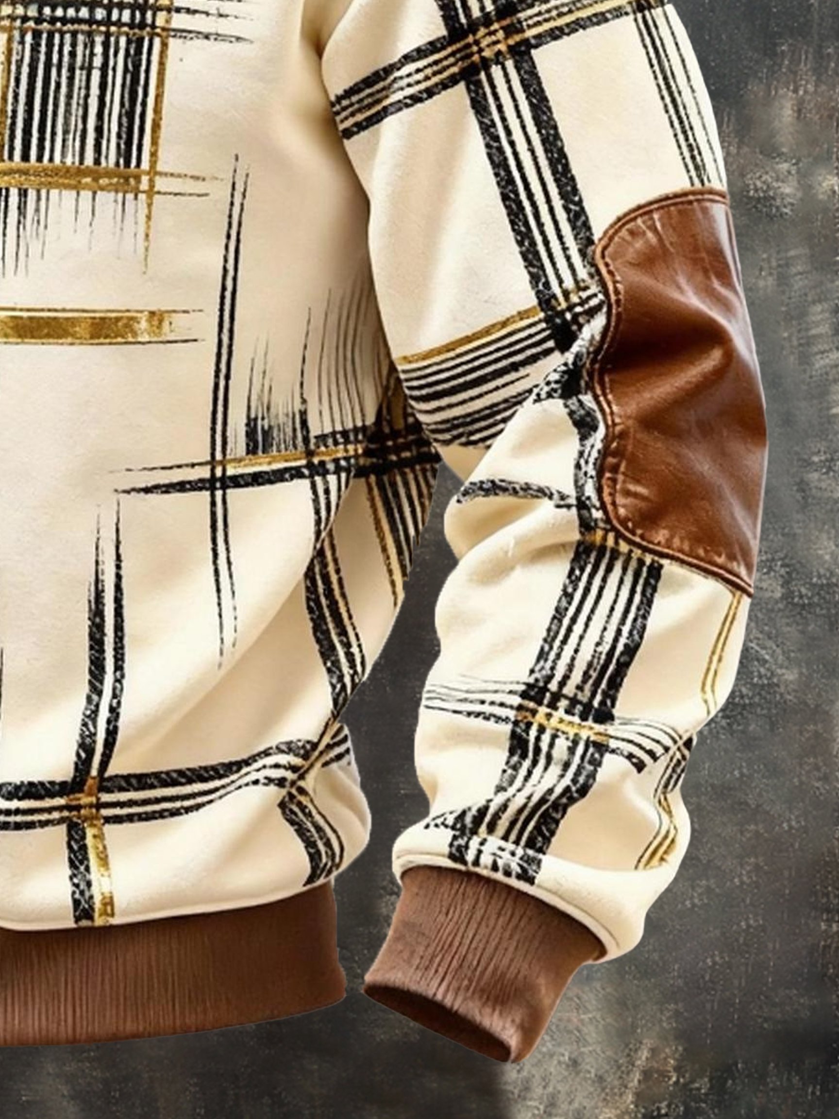 Sudadera vintage Color-Block estampado con cierre con gorrasucha para hombre