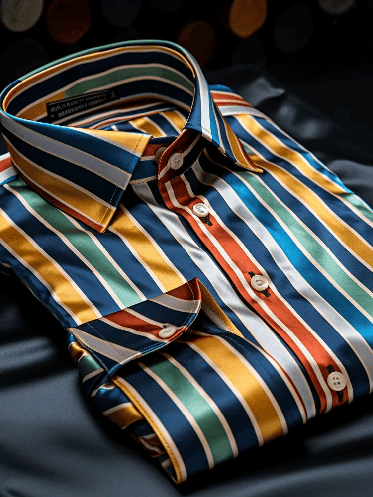 Camisa de lujo Romantic Contrast Color estampado de manga larga para hombre