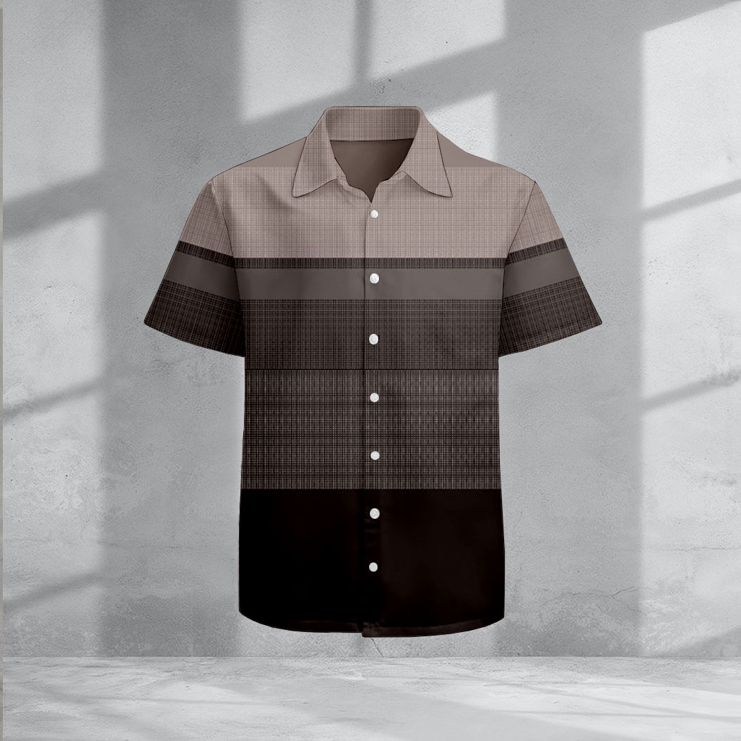 Casual Lapel Coffee a rayas estampado de manga corta camisas para hombre