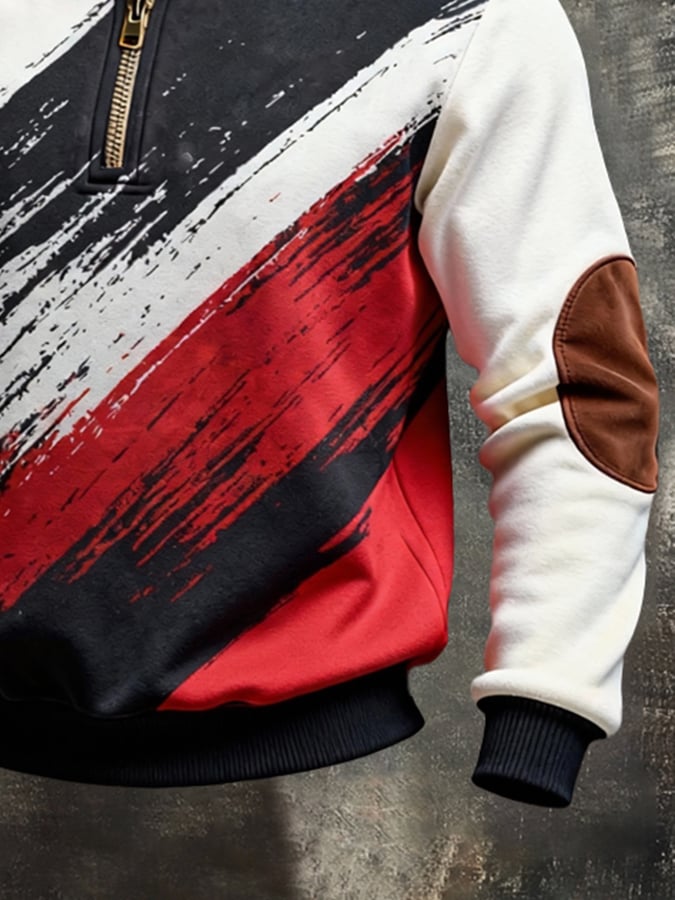 Sudadera retro en bloques de color estampado Color-Blocked con cierre para hombre