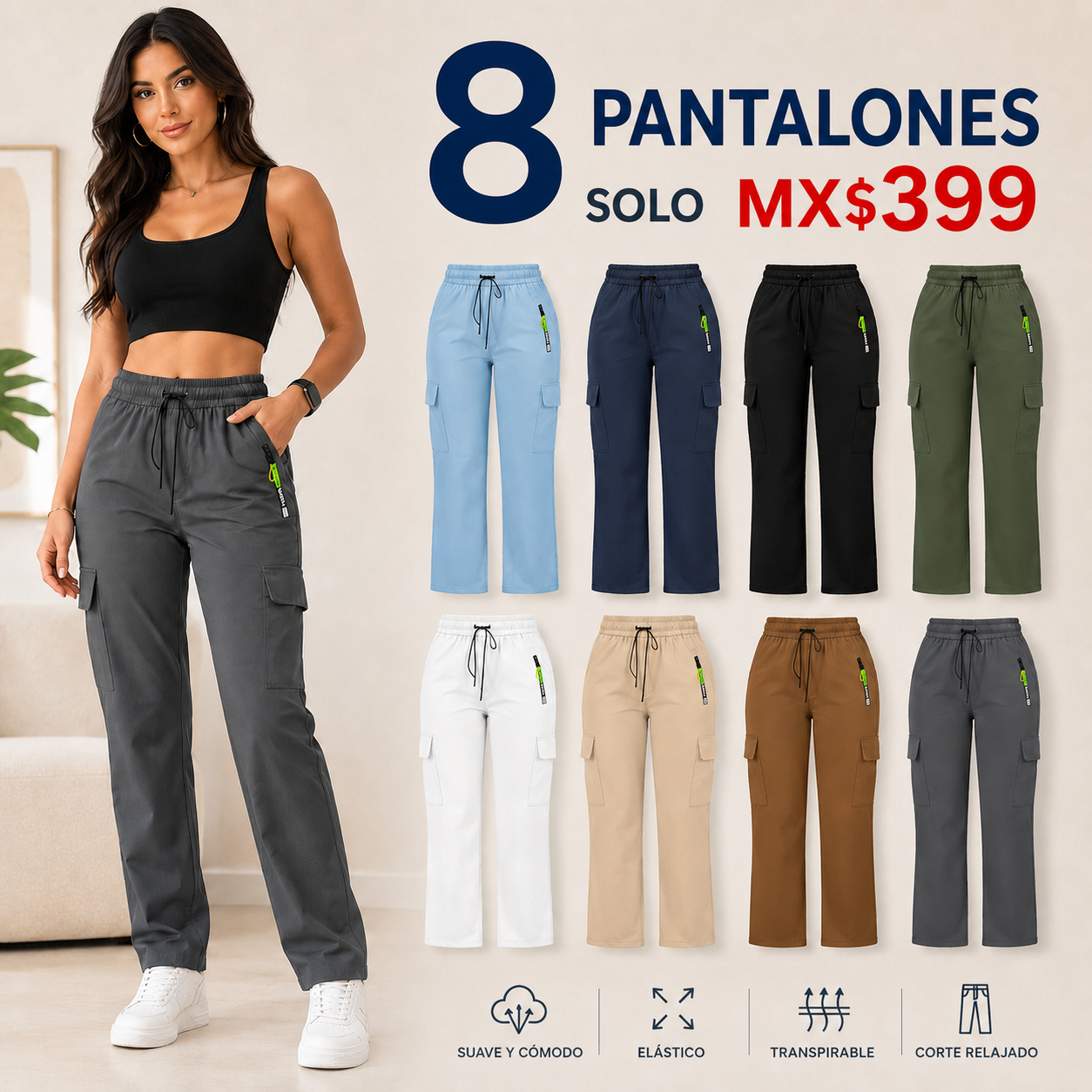 Pantalón cargo multibolsillos para primavera y verano · vista 1