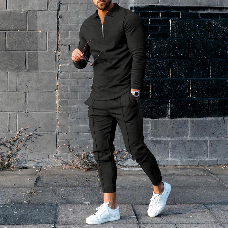 Conjunto de dos piezas casual Black camisa polo And pantalón