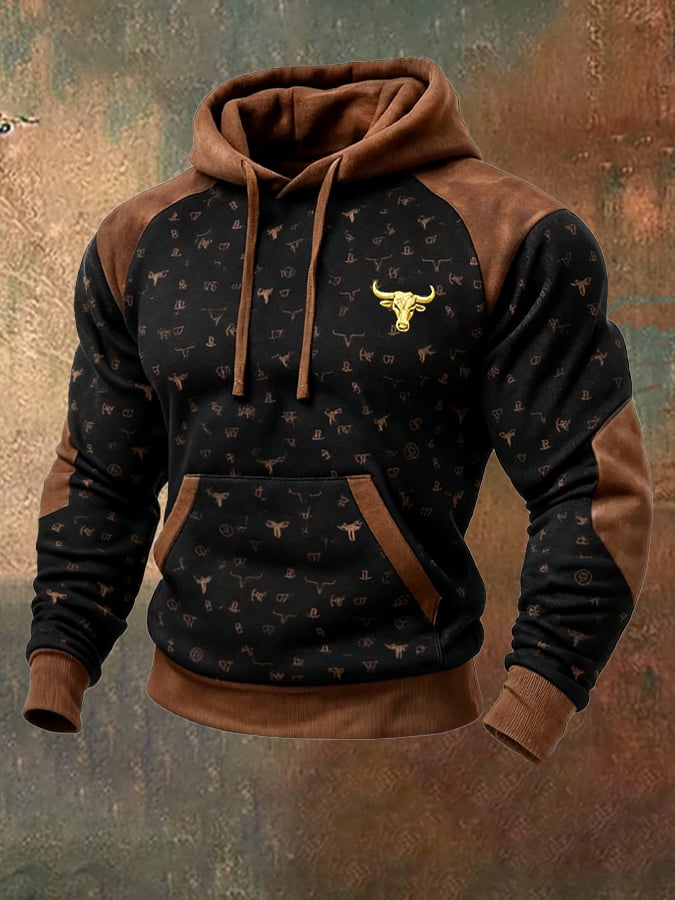 Sudadera vintage Western Ranch Aztec con gorrasucha para hombre