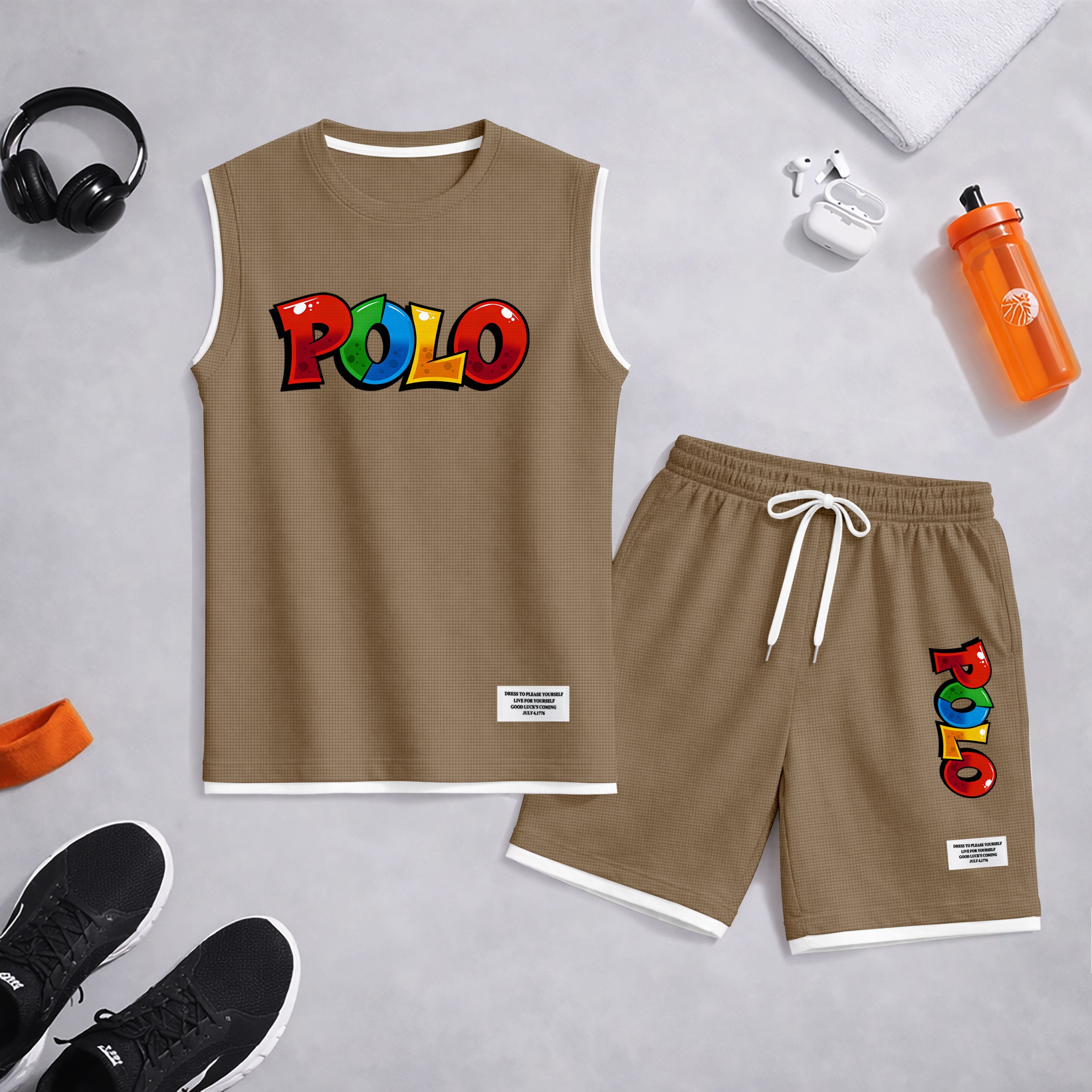 Shorts Graffiti Letter estampado Summer Set Sleeveless Tank Top & Matching Outfit, Lightweight casual Streetwear Athletic Set for Everyday & Holiday para hombre