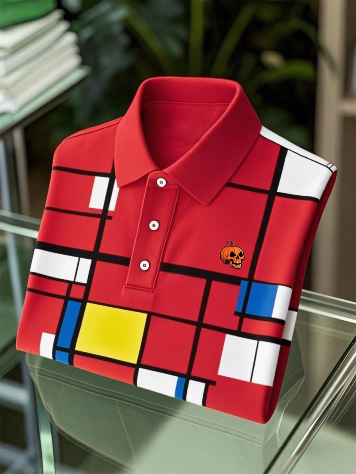 Camisa polo ejecutivo casual Mondrian Art Button de manga corta para hombre
