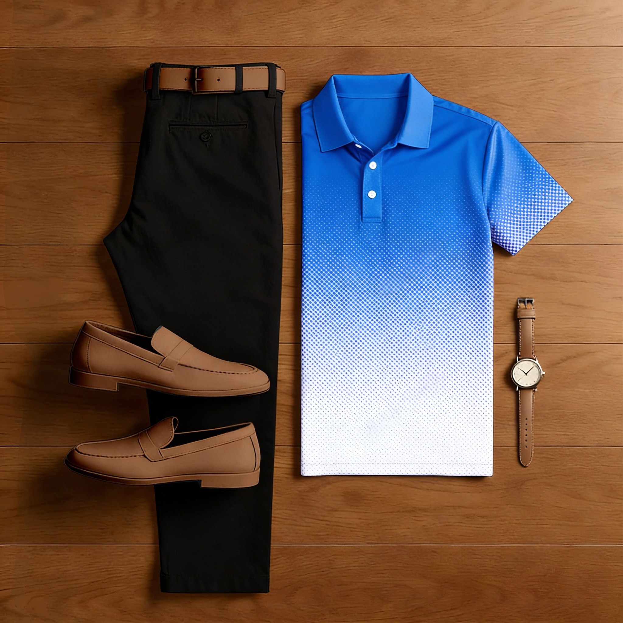Conjunto de dos piezas casual blue and white gradient estampado camisa polo and trousers para hombre