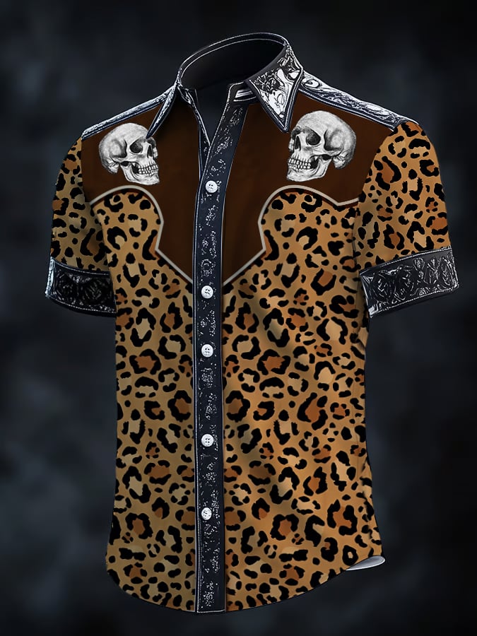 Camisa retro Western estampado de manga corta para hombre