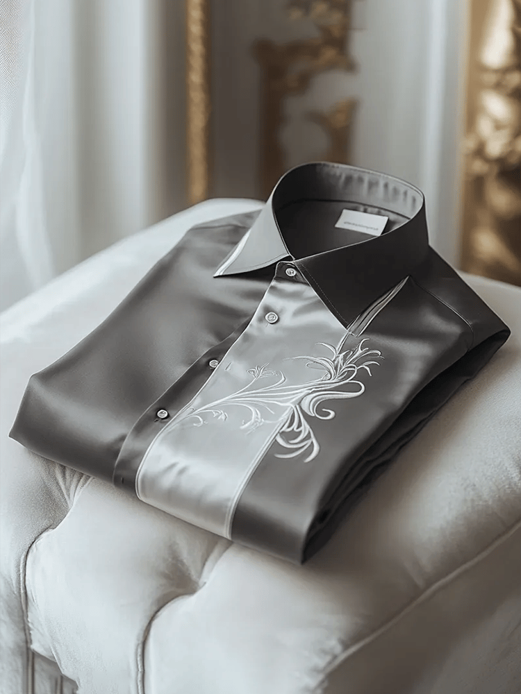Camisa satén Luxe de manga larga con botones para hombre