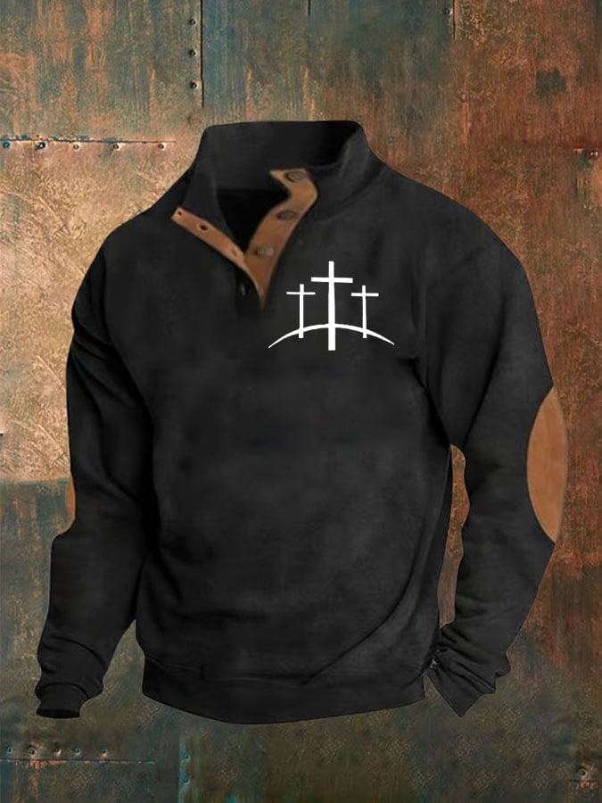 Sudadera Faith estampado Stand cuello Button para hombre