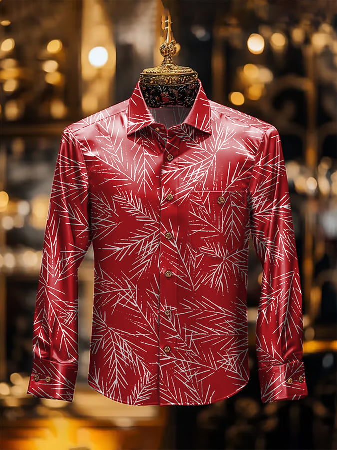 De lujo Christmas Contrast estampado de manga larga Pockecamiseta para hombre