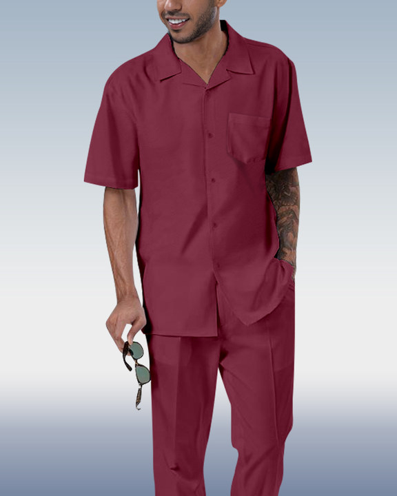 Camisa Rianmond de color sólido de manga corta Walking Set 4 Colors 373 para hombre