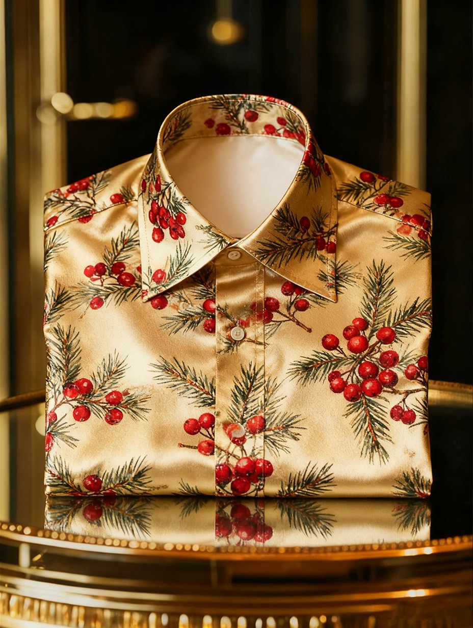 Camisa Christmas de manga larga con botones para hombre