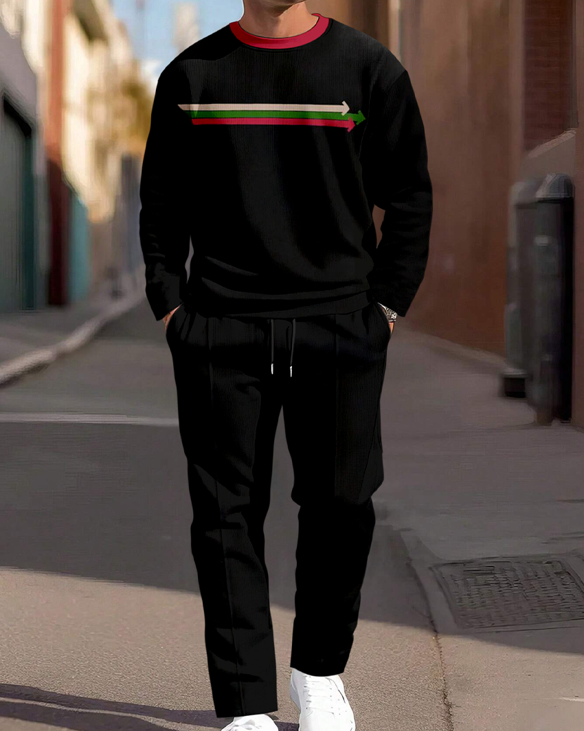 Black Round Neck casual Sports Set 070 para hombre