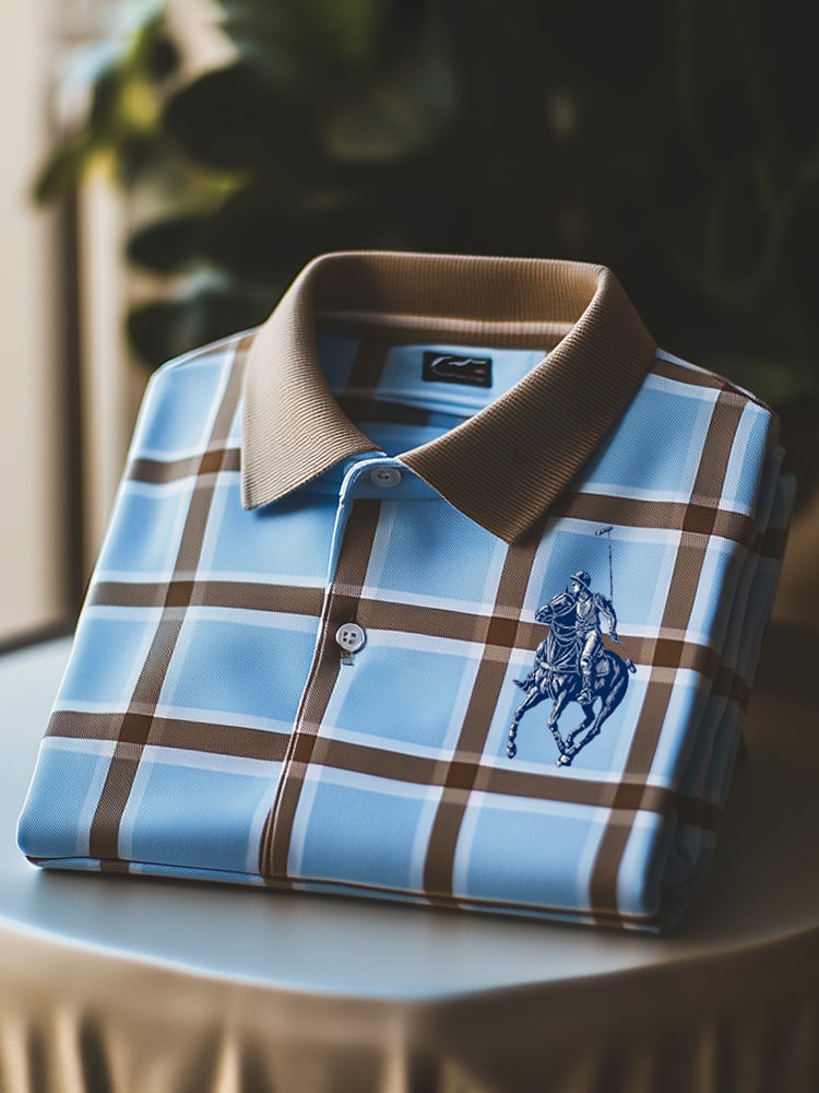 Camisa polo clásico ejecutivo Check Logo Button de manga corta para hombre