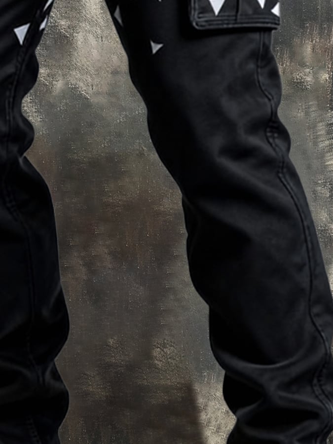 Pantalón retro en bloques de color desgastado bolsillo Cargo para hombre