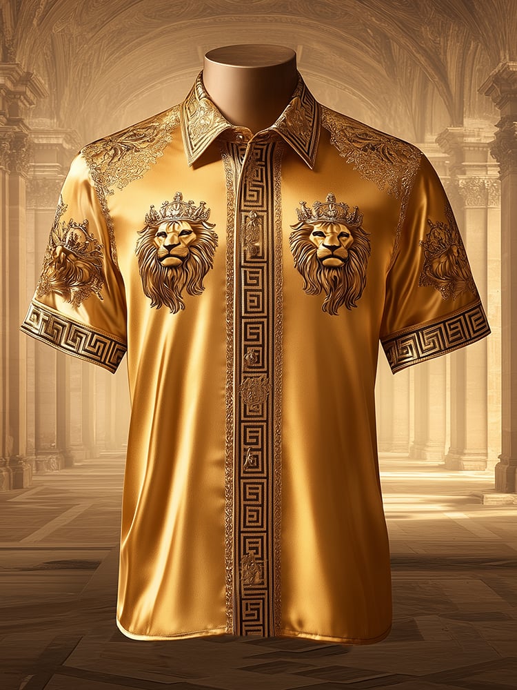 Camisa satén Luxe estampado de manga corta Button para hombre