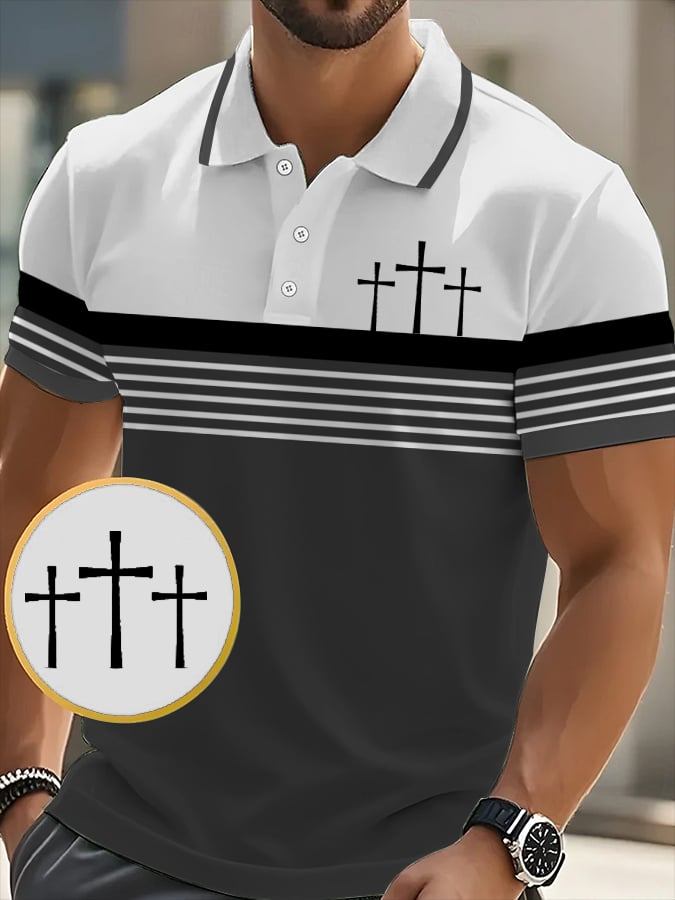 Camisa polo retro Faith casual estampado para hombre