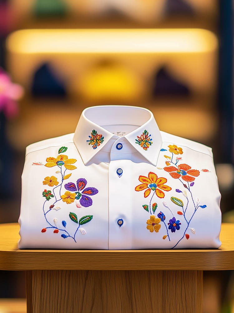 Camisa ejecutivo casual floral solapa de manga corta para hombre