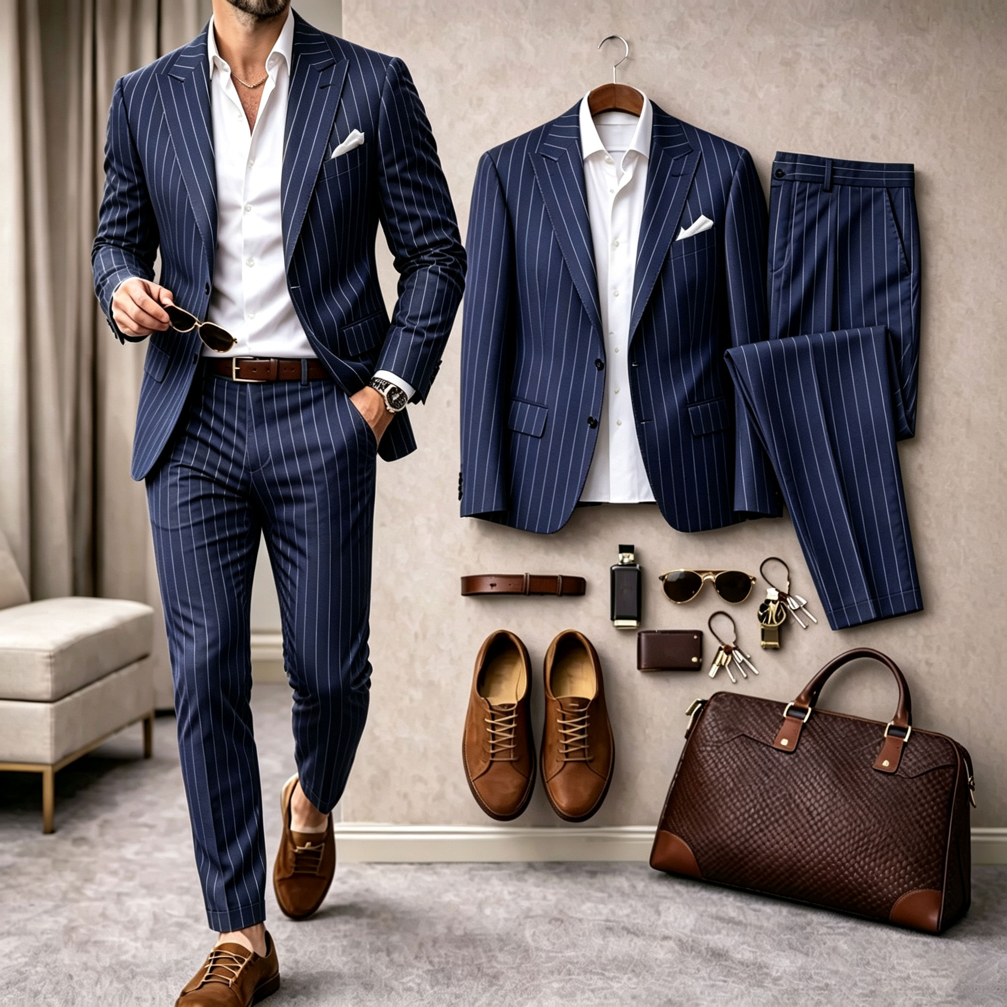 para hombre a rayas de manga larga camisa and pantalón Suit Set