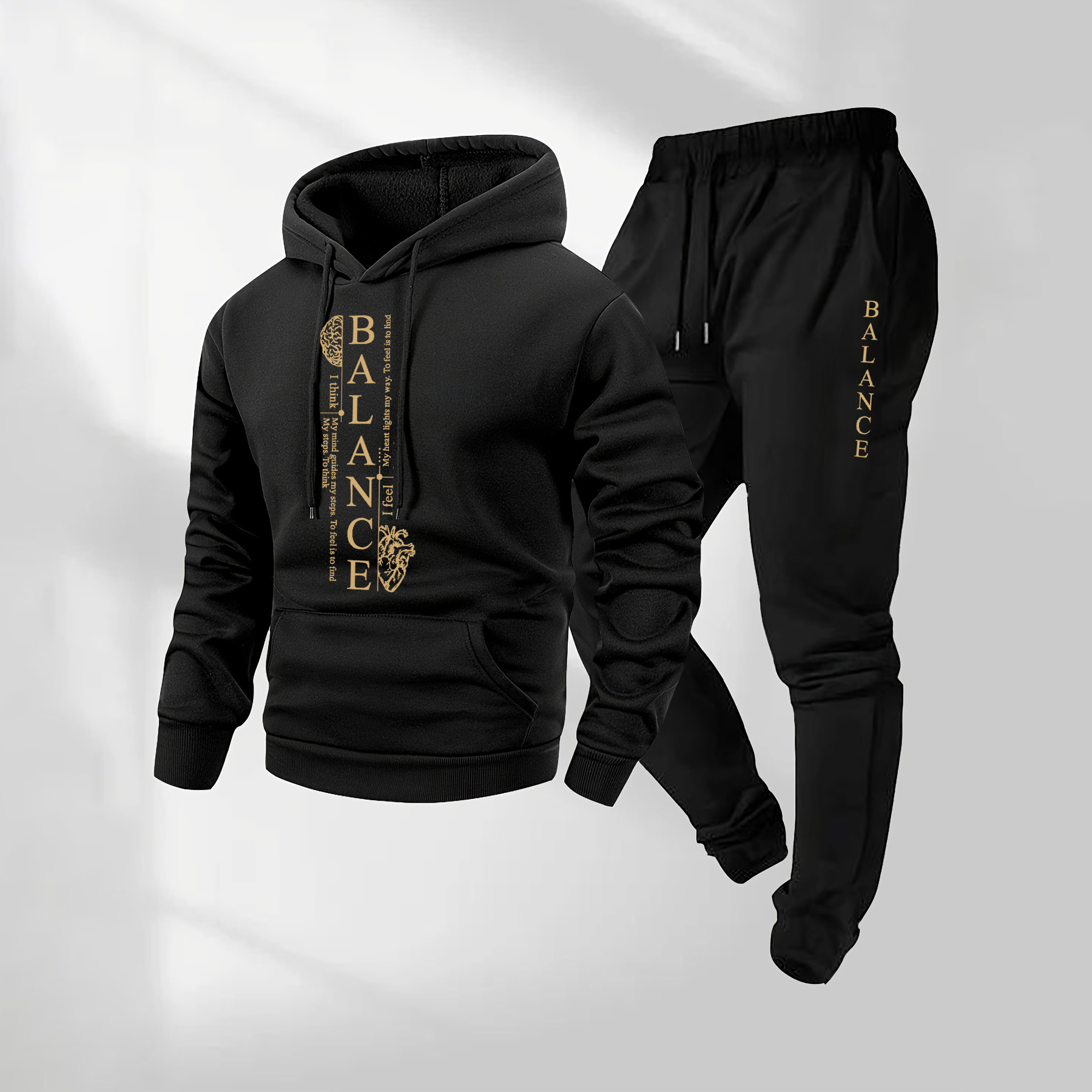 Sudadera con capucha Balance Letter Pattern estampado and Drawstring Sweatpantalón Set, Menswear, casual Athletic de manga larga Hooded chaqueta & Trousers for Fall & Winter, Clothing for para uso diario Wear, Sportswear Indoor para exterior, Tracksuit, Athleisure para hombre