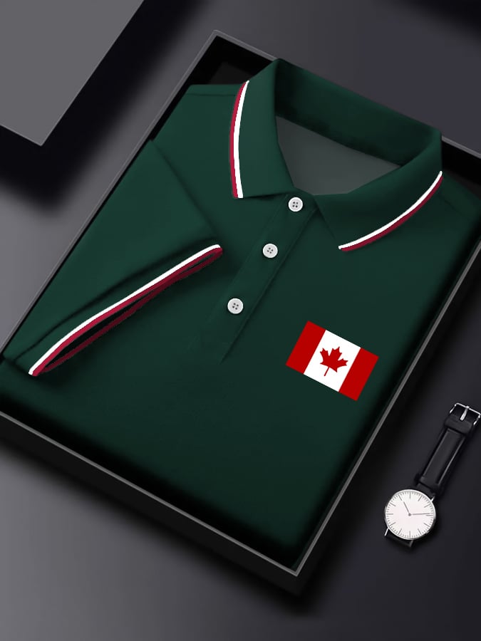 Camisa polo casual Canadian Contrast de manga corta para hombre