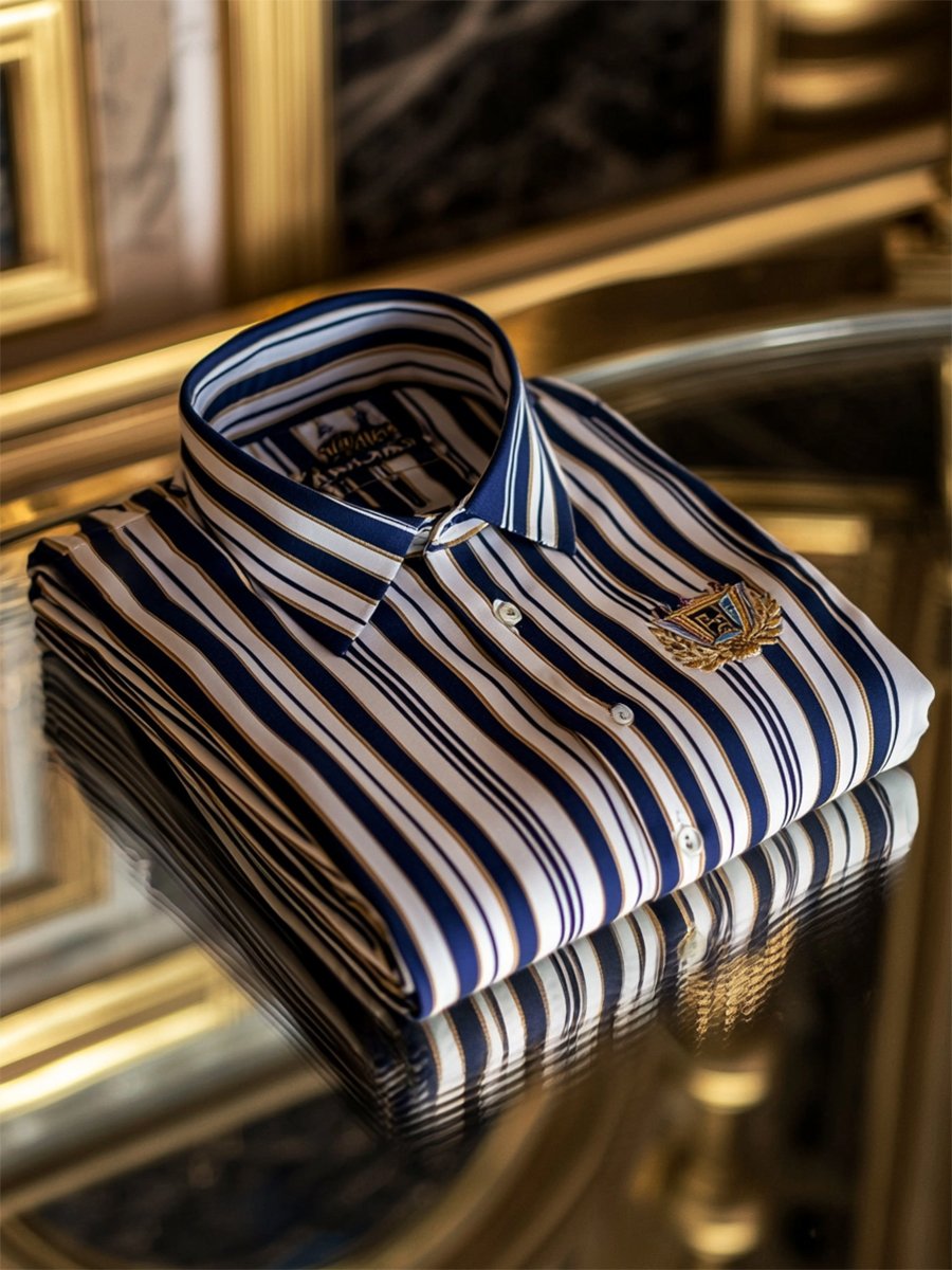 Camisa satén Luxe rayas Logo de manga larga Button para hombre