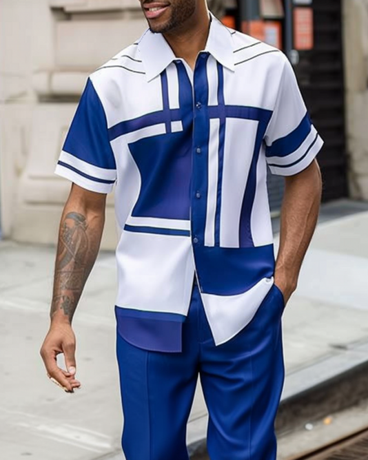 Geometric de manga corta Trousers Two-piece Walking Suit para hombre