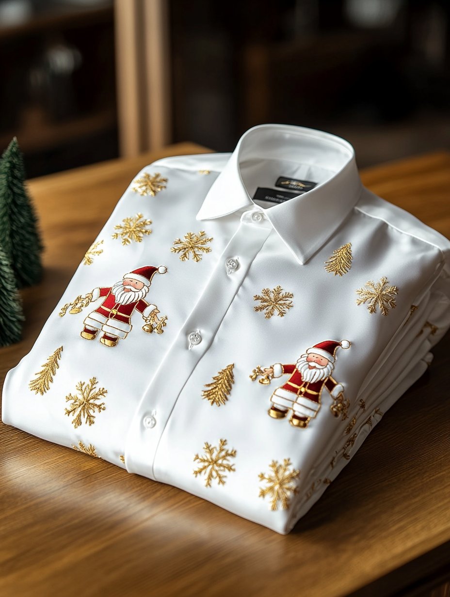 Camisa ejecutivo retro New Year Christmas estampado de manga larga para hombre