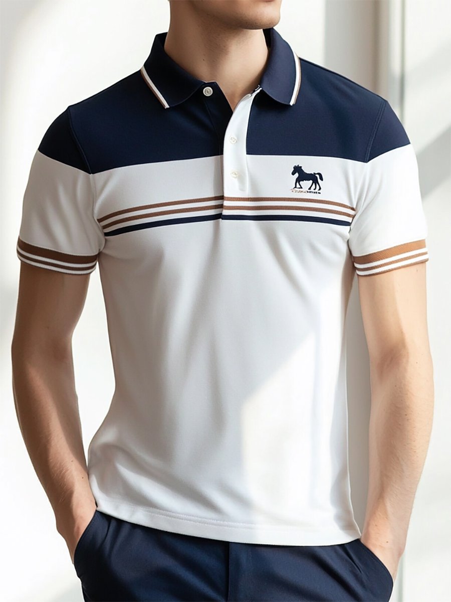 Camisa polo ejecutivo rayas con botones de manga corta para hombre