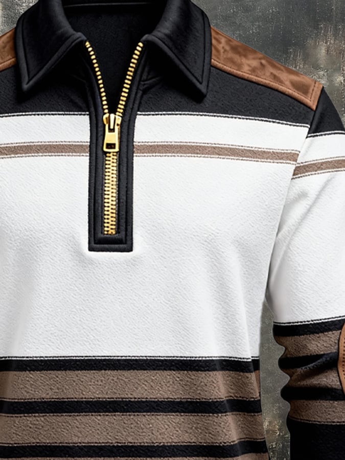 Sudadera retro en bloques de color estampado cierre para hombre